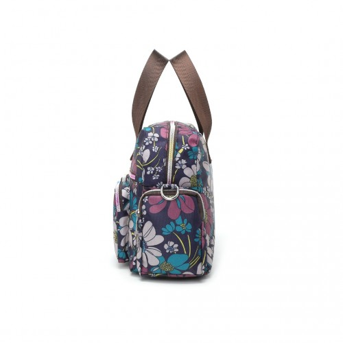 Kono Versatile Multi-Pocket Travel Bag with Adjustable Detachable Strap and Floral Print - Navy | Stylish, Practical Crossbody Tote for Daily Use