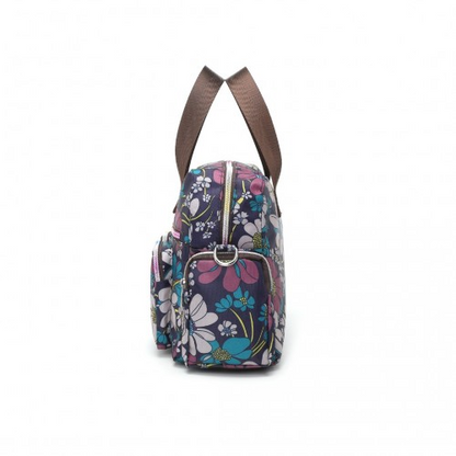 Kono Versatile Multi-Pocket Travel Bag with Adjustable Detachable Strap and Floral Print - Navy | Stylish, Practical Crossbody Tote for Daily Use