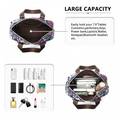 Kono Versatile Multi-Pocket Travel Bag with Adjustable Detachable Strap and Floral Print - Navy | Stylish, Practical Crossbody Tote for Daily Use