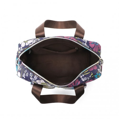 Kono Versatile Multi-Pocket Travel Bag with Adjustable Detachable Strap and Floral Print - Navy | Stylish, Practical Crossbody Tote for Daily Use