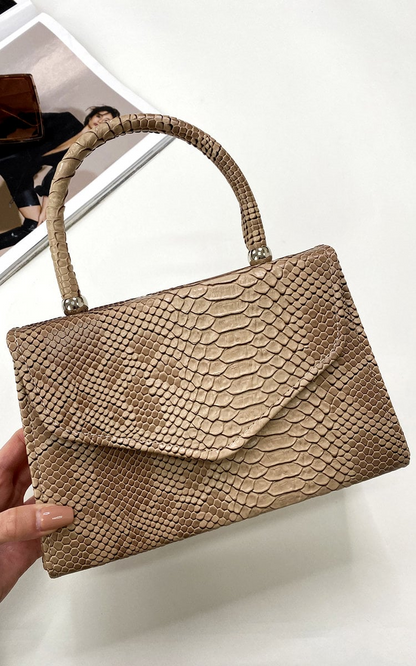 Elegant Croc Print Handbag - Stylish Nude Faux Leather Purse with Chain Strap