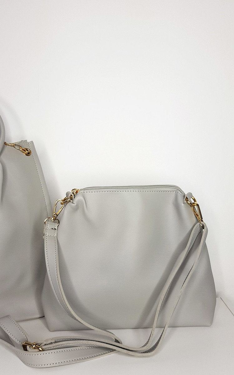 Elegant Elisa Handbag Set - Faux Leather, Beige, with Gold Detail Hardware