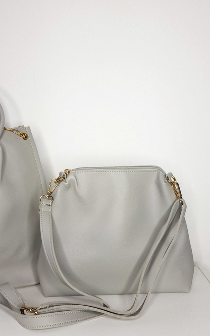 Elegant Elisa Handbag Set - Faux Leather, Beige, with Gold Detail Hardware