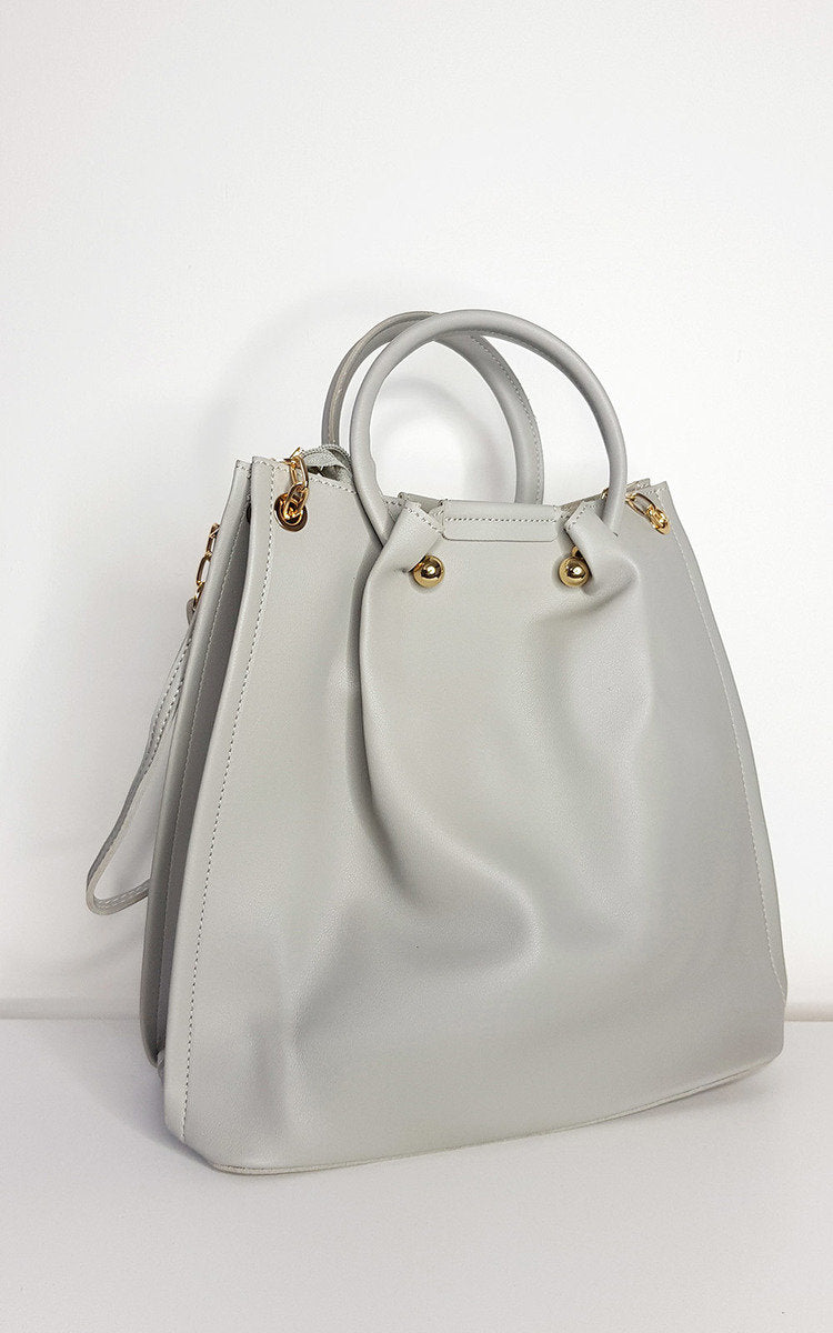 Elegant Elisa Handbag Set - Faux Leather, Beige, with Gold Detail Hardware