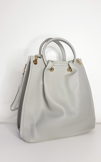 Elegant Elisa Handbag Set - Faux Leather, Beige, with Gold Detail Hardware