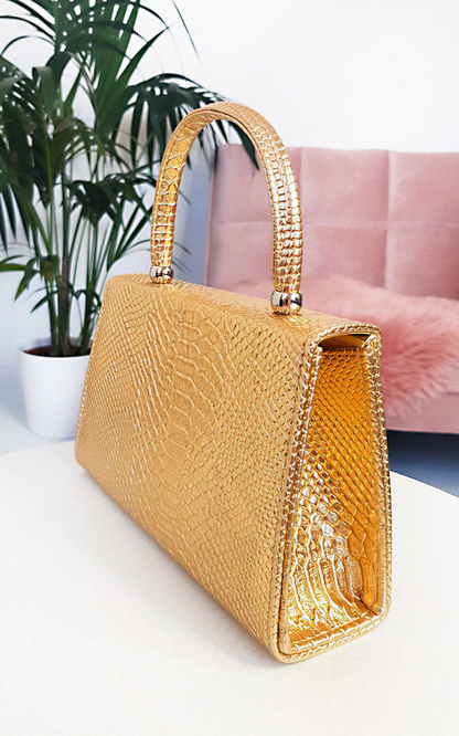 Elegant Croc Print Handbag - Stylish Nude Faux Leather Purse with Chain Strap