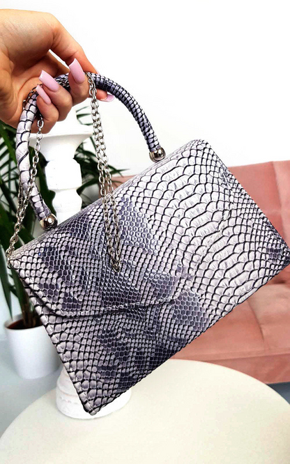 Elegant Croc Print Handbag - Stylish Nude Faux Leather Purse with Chain Strap