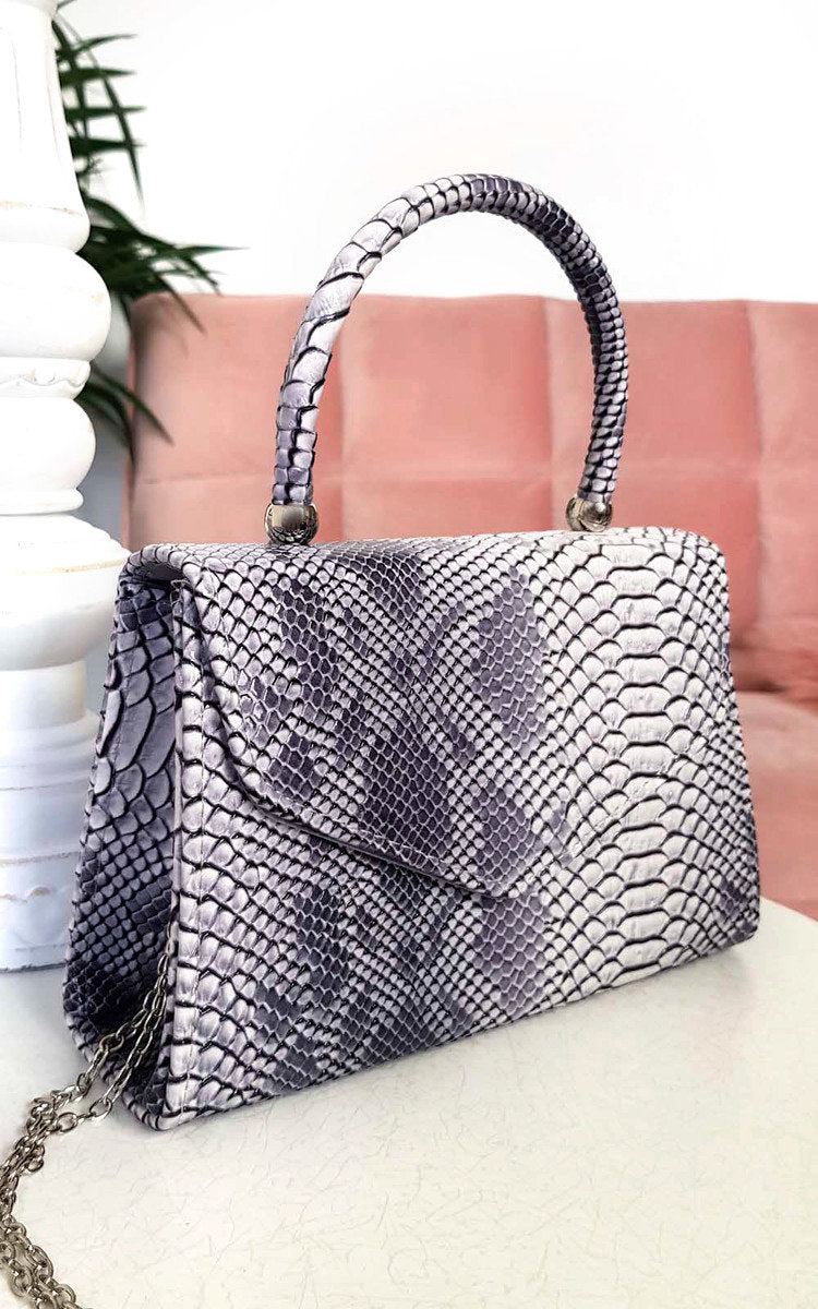 Elegant Croc Print Handbag - Stylish Nude Faux Leather Purse with Chain Strap