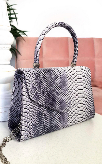 Elegant Croc Print Handbag - Stylish Nude Faux Leather Purse with Chain Strap