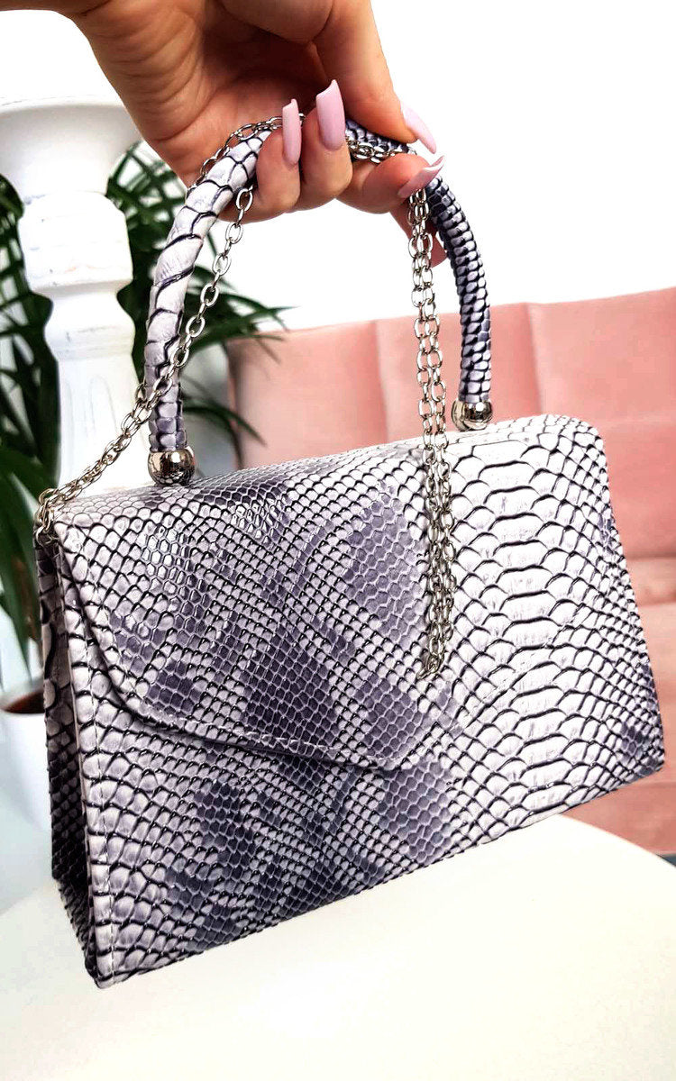 Elegant Croc Print Handbag - Stylish Nude Faux Leather Purse with Chain Strap