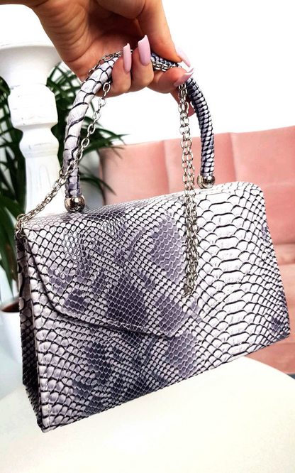 Elegant Croc Print Handbag - Stylish Nude Faux Leather Purse with Chain Strap