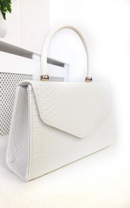 Elegant Croc Print Handbag - Stylish Nude Faux Leather Purse with Chain Strap