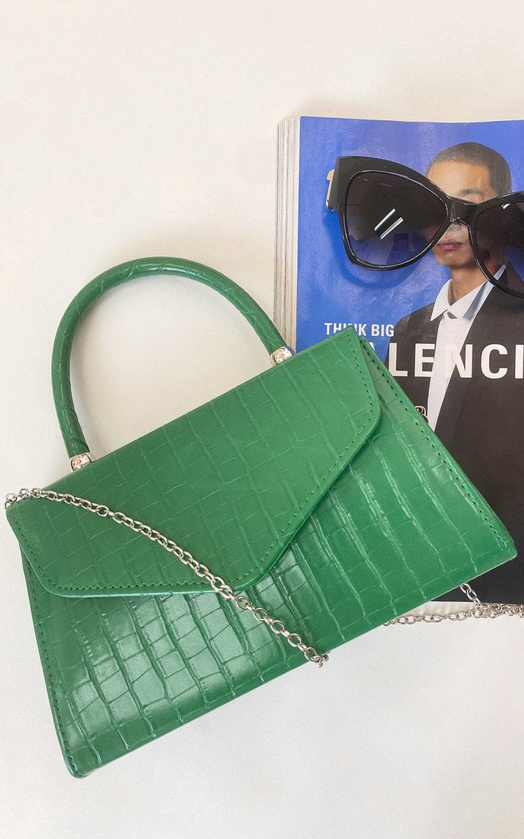 Stylish Green Croc Print Handbag - Faux Leather, Versatile Carry Options
