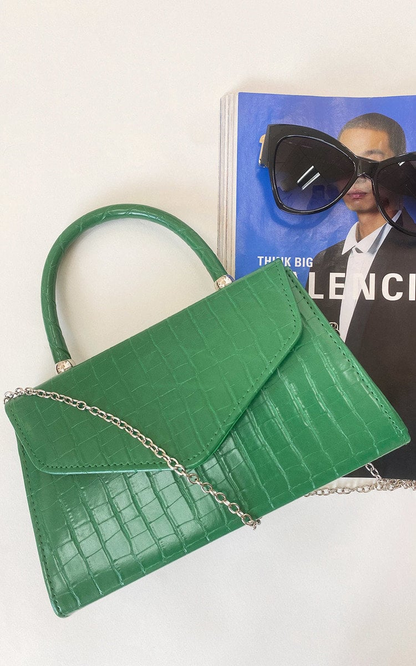 Stylish Green Croc Print Handbag - Faux Leather, Versatile Carry Options