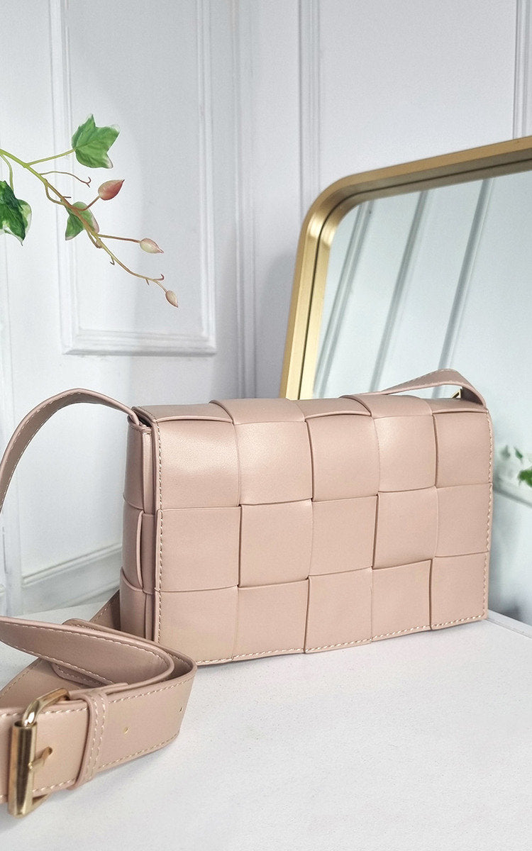 Elegant Faux Leather Woven Handbag - Stylish & Versatile | Taupe
