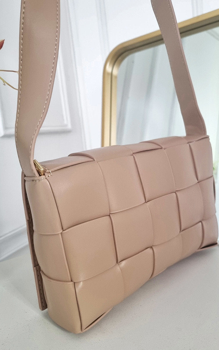 Elegant Faux Leather Woven Handbag - Stylish & Versatile | Taupe