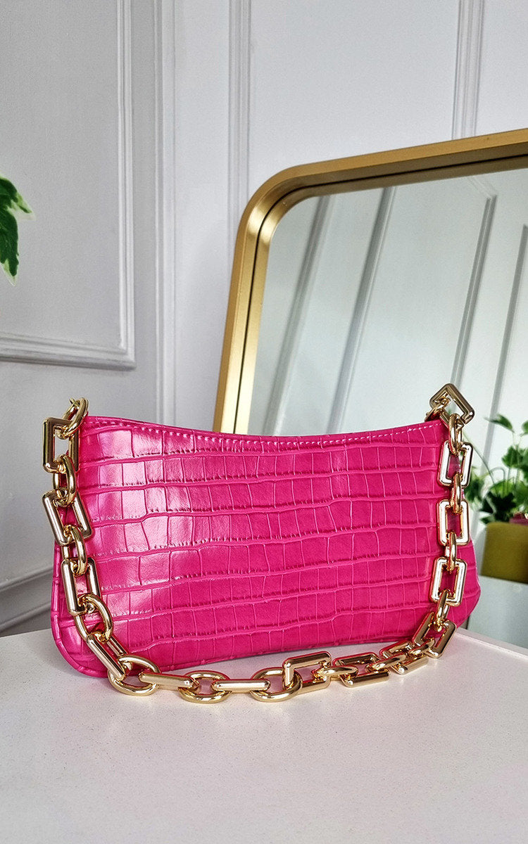 Elegant Faux Leather Handbag with Gold Chain Detail - Perfect for Night Out & Special Occasions