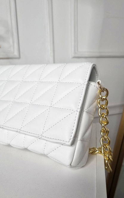 Stylish Faux Leather Padded Handbag with Gold Chain Detail - Perfect for Any Occasion