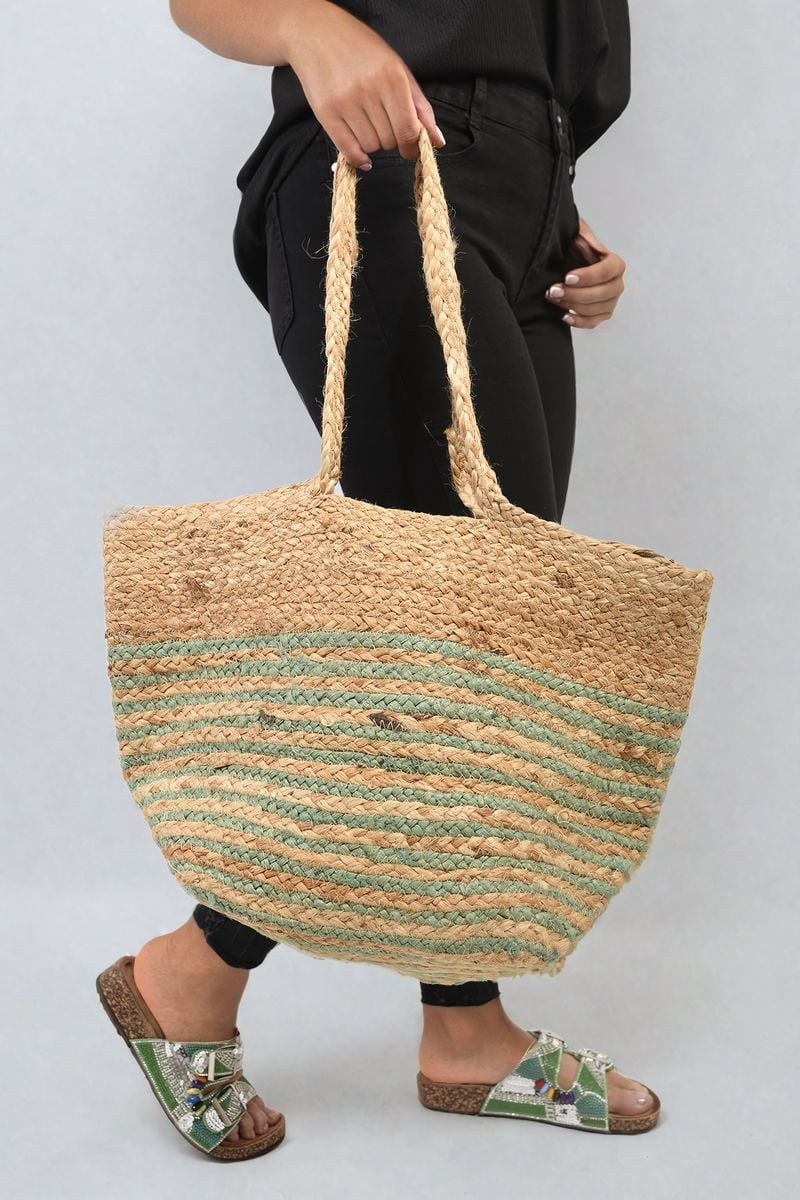 Louisa Striped Beach Braided Tote Bag – Chic & Functional Beach Accessory