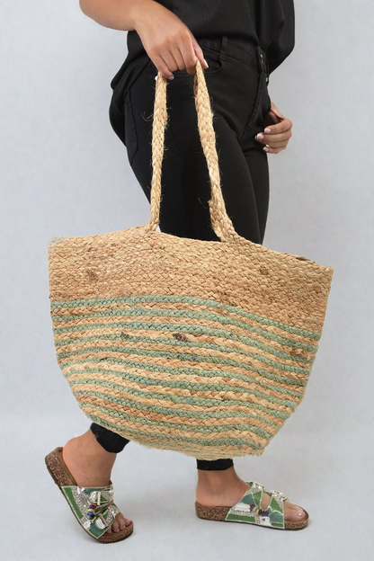 Louisa Striped Beach Braided Tote Bag – Chic & Functional Beach Accessory