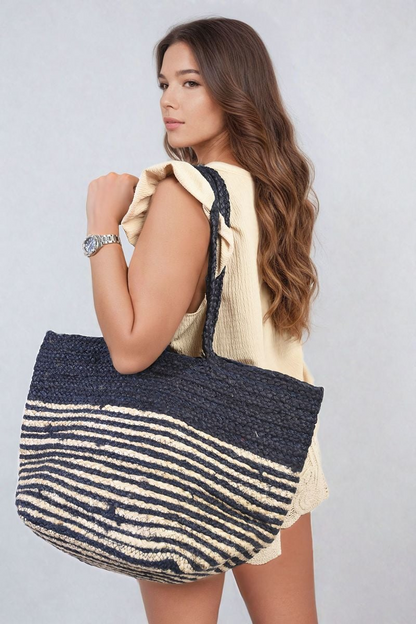 Louisa Striped Beach Braided Tote Bag – Chic & Functional Beach Accessory