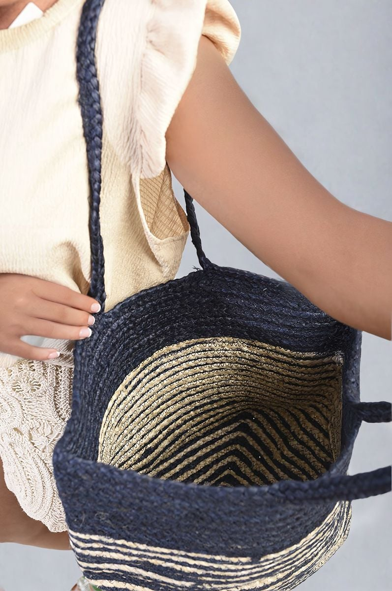 Louisa Striped Beach Braided Tote Bag – Chic & Functional Beach Accessory