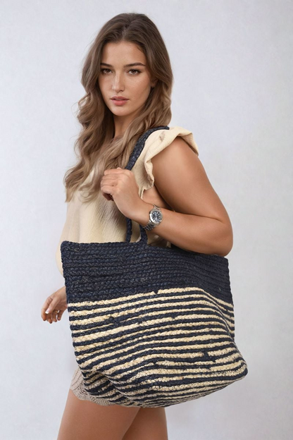 Louisa Striped Beach Braided Tote Bag – Chic & Functional Beach Accessory