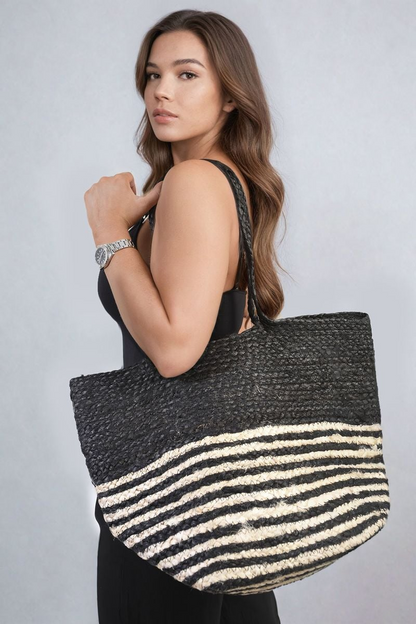 Louisa Striped Beach Braided Tote Bag – Chic & Functional Beach Accessory
