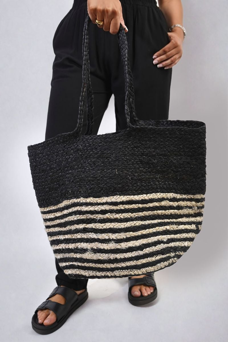Louisa Striped Beach Braided Tote Bag – Chic & Functional Beach Accessory