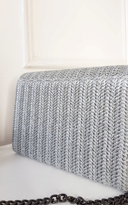 Stylish Woven Handbag - Chic Ivory Shoulder Bag with Long Chain Strap