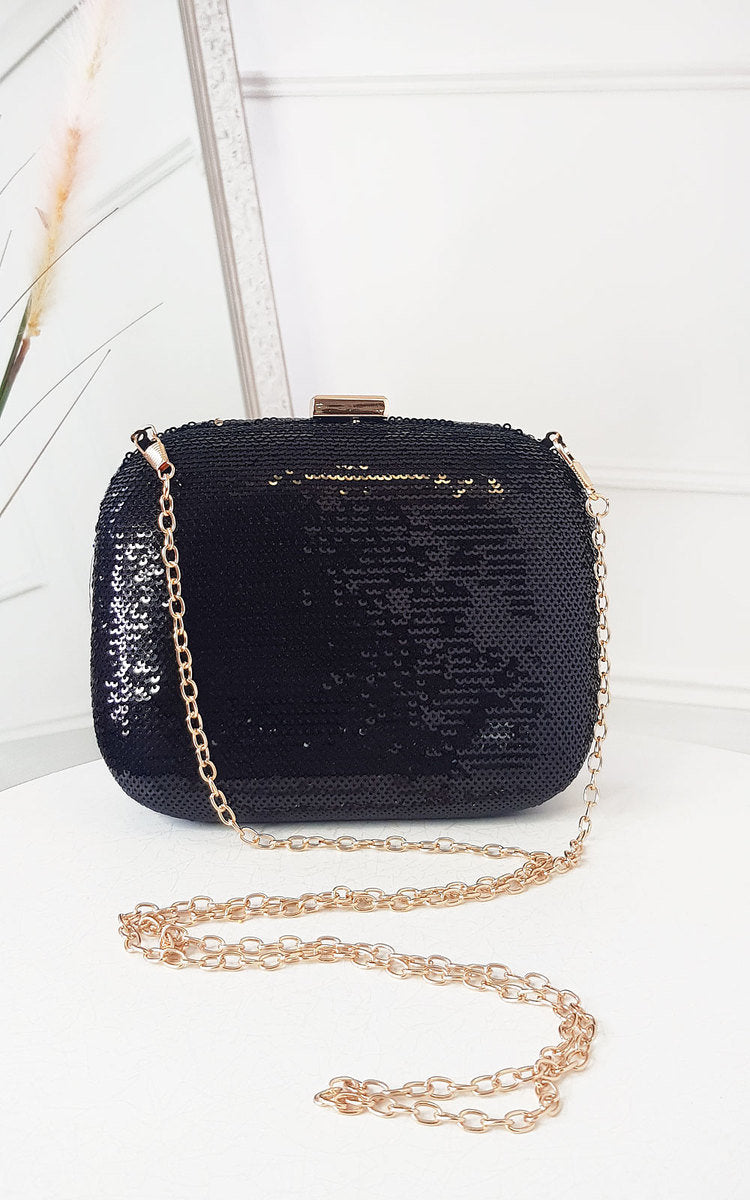 Glamorous Sequin Embellished Handbag with Detachable Chain & Tortoise Shell Straps - Perfect for Parties & Special Occasions