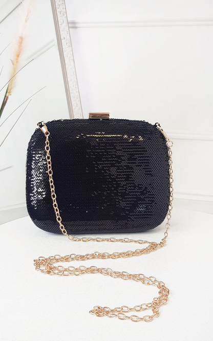 Glamorous Sequin Embellished Handbag with Detachable Chain & Tortoise Shell Straps - Perfect for Parties & Special Occasions
