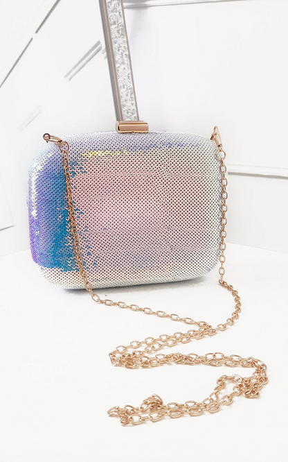 Glamorous Sequin Embellished Handbag with Detachable Chain & Tortoise Shell Straps - Perfect for Parties & Special Occasions