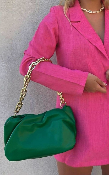 Chic Gold Chain Slouch Handbag - Stylish Faux Leather for Women on the Go