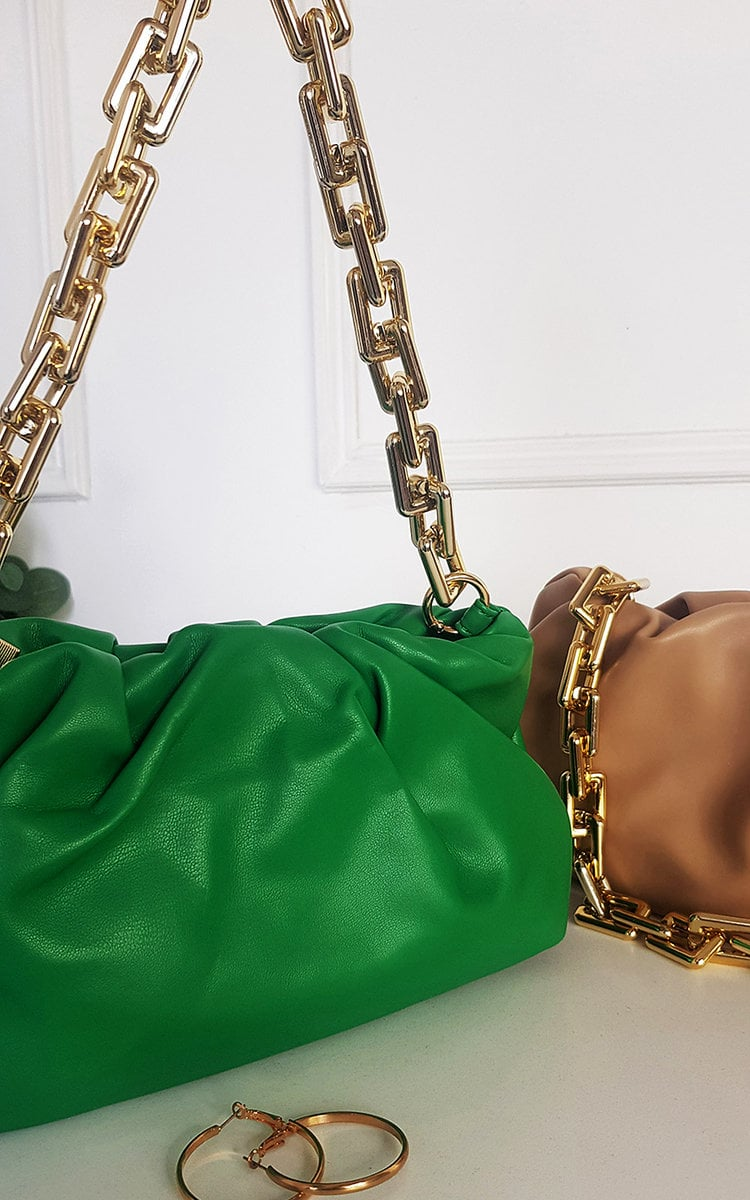 Chic Gold Chain Slouch Handbag - Stylish Faux Leather for Women on the Go