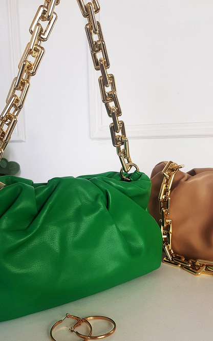 Chic Gold Chain Slouch Handbag - Stylish Faux Leather for Women on the Go