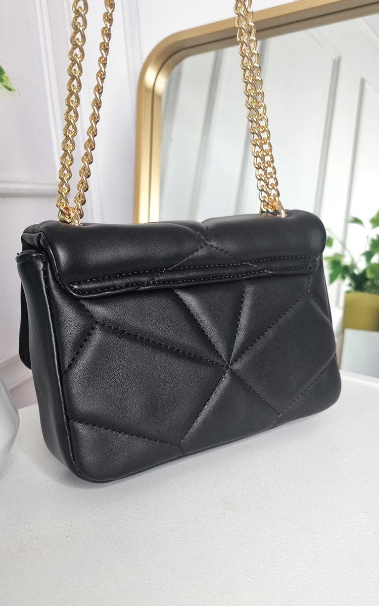 Studded with Chain Detail Handbag in Faux Leather - White