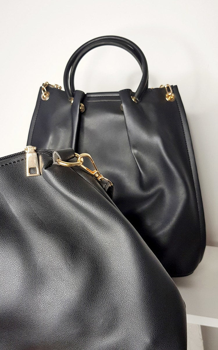 Elegant Elisa Handbag Set - Faux Leather, Beige, with Gold Detail Hardware