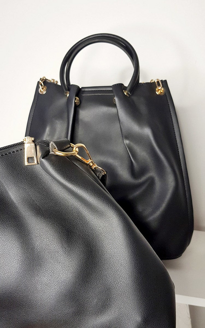 Elegant Elisa Handbag Set - Faux Leather, Beige, with Gold Detail Hardware