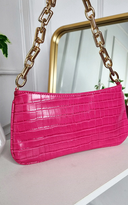 Elegant Faux Leather Handbag with Gold Chain Detail - Perfect for Night Out & Special Occasions