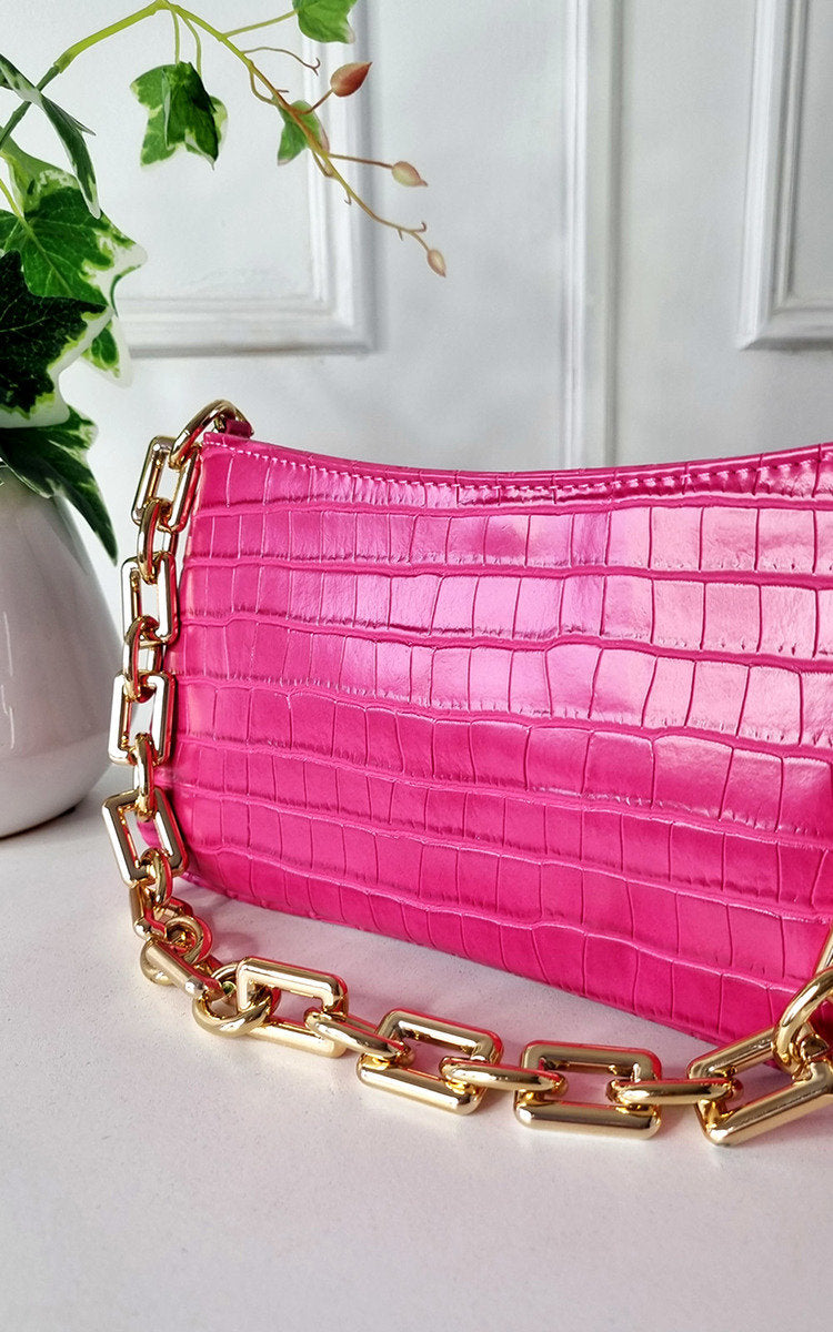 Elegant Faux Leather Handbag with Gold Chain Detail - Perfect for Night Out & Special Occasions