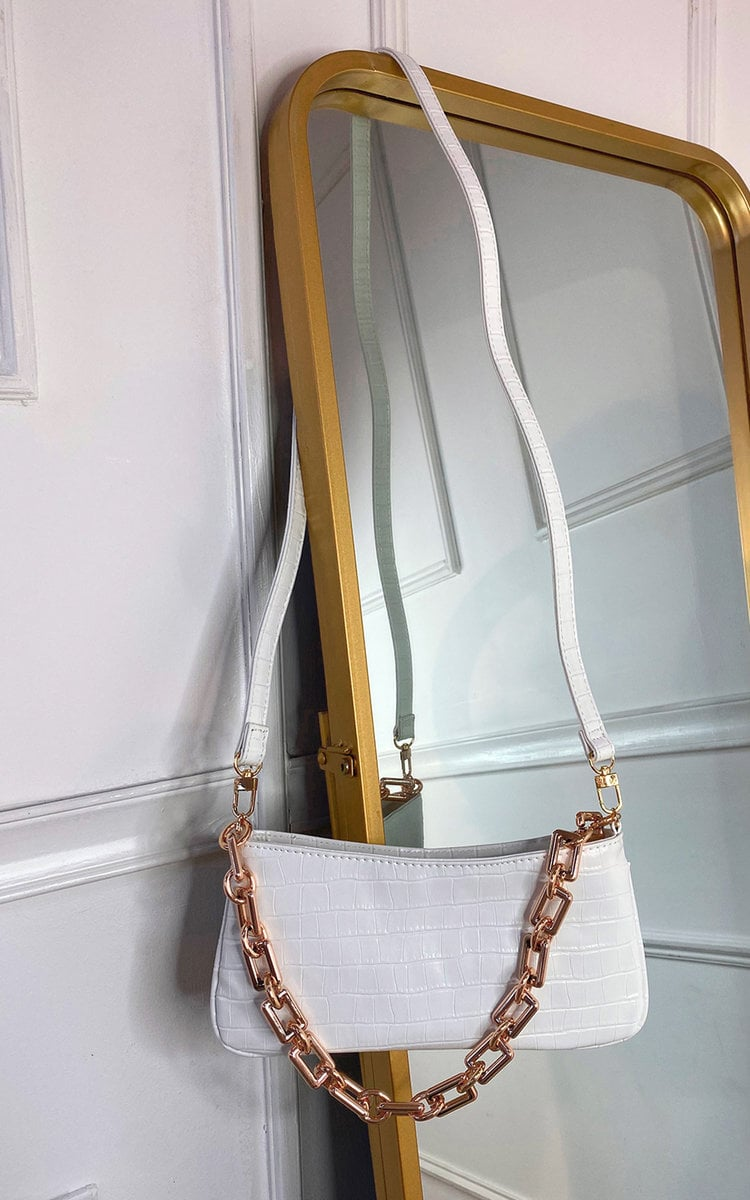 Elegant Faux Leather Handbag with Gold Chain Detail - Perfect for Night Out & Special Occasions