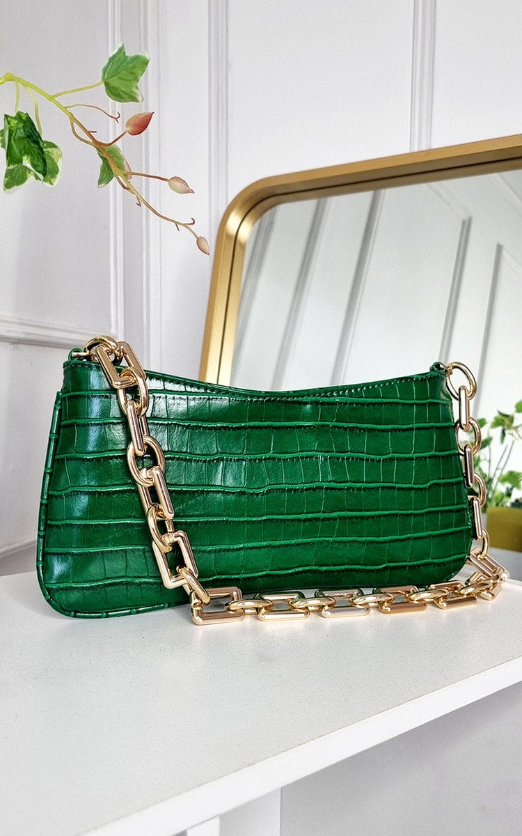 Elegant Faux Leather Handbag with Gold Chain Detail - Perfect for Night Out & Special Occasions