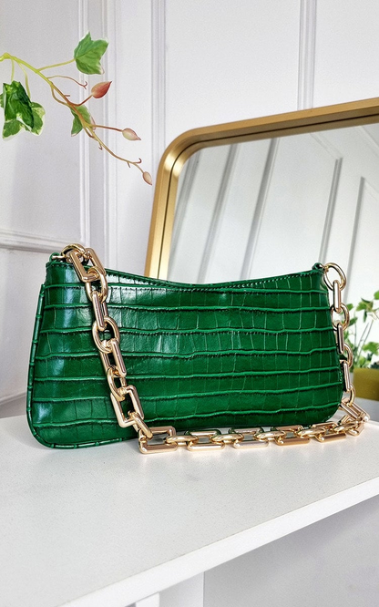 Elegant Faux Leather Handbag with Gold Chain Detail - Perfect for Night Out & Special Occasions