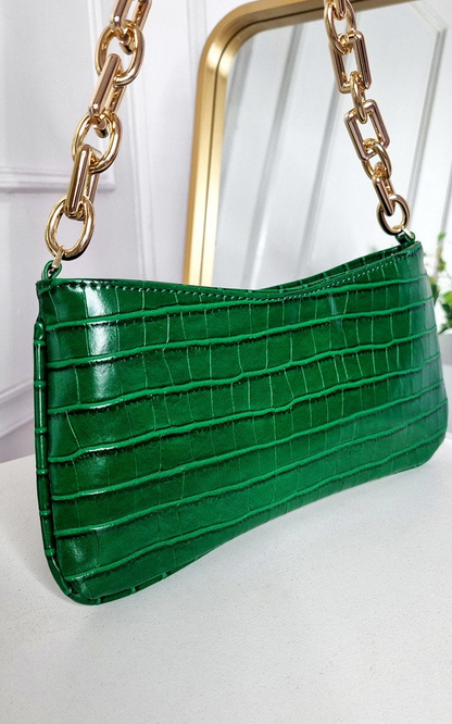 Elegant Faux Leather Handbag with Gold Chain Detail - Perfect for Night Out & Special Occasions