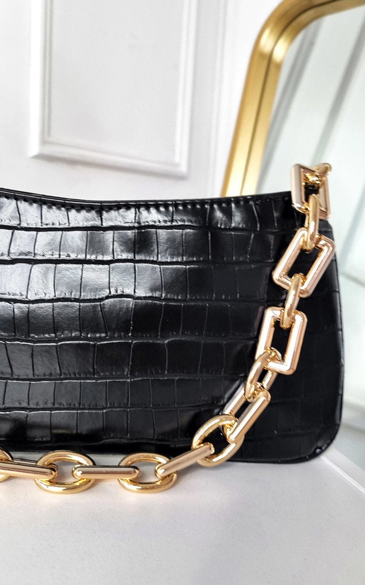Elegant Faux Leather Handbag with Gold Chain Detail - Perfect for Night Out & Special Occasions