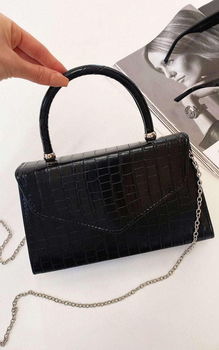 Stylish Green Croc Print Handbag - Faux Leather, Versatile Carry Options