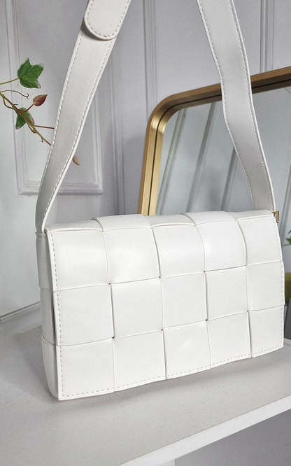 Elegant Faux Leather Woven Handbag - Stylish & Versatile | Taupe