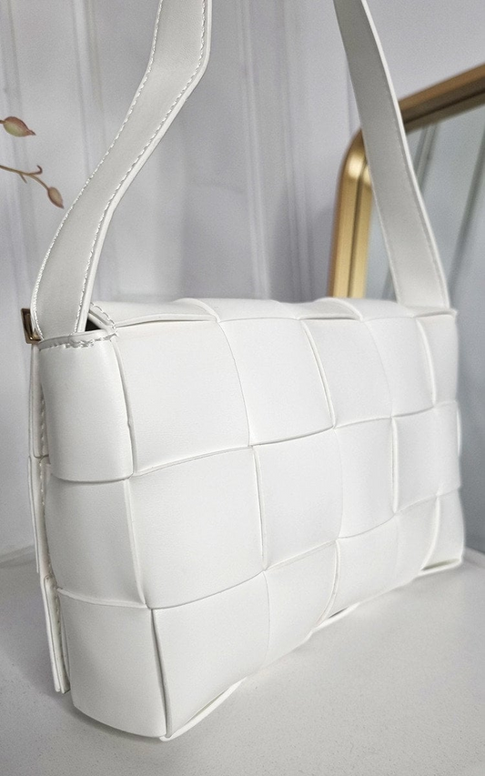 Elegant Faux Leather Woven Handbag - Stylish & Versatile | Taupe