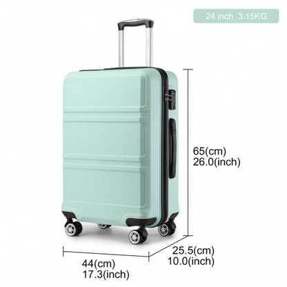Kono ABS 24 Inch Sculpted Horizontal Design Suitcase - Mint Green | Durable, Stylish Luggage